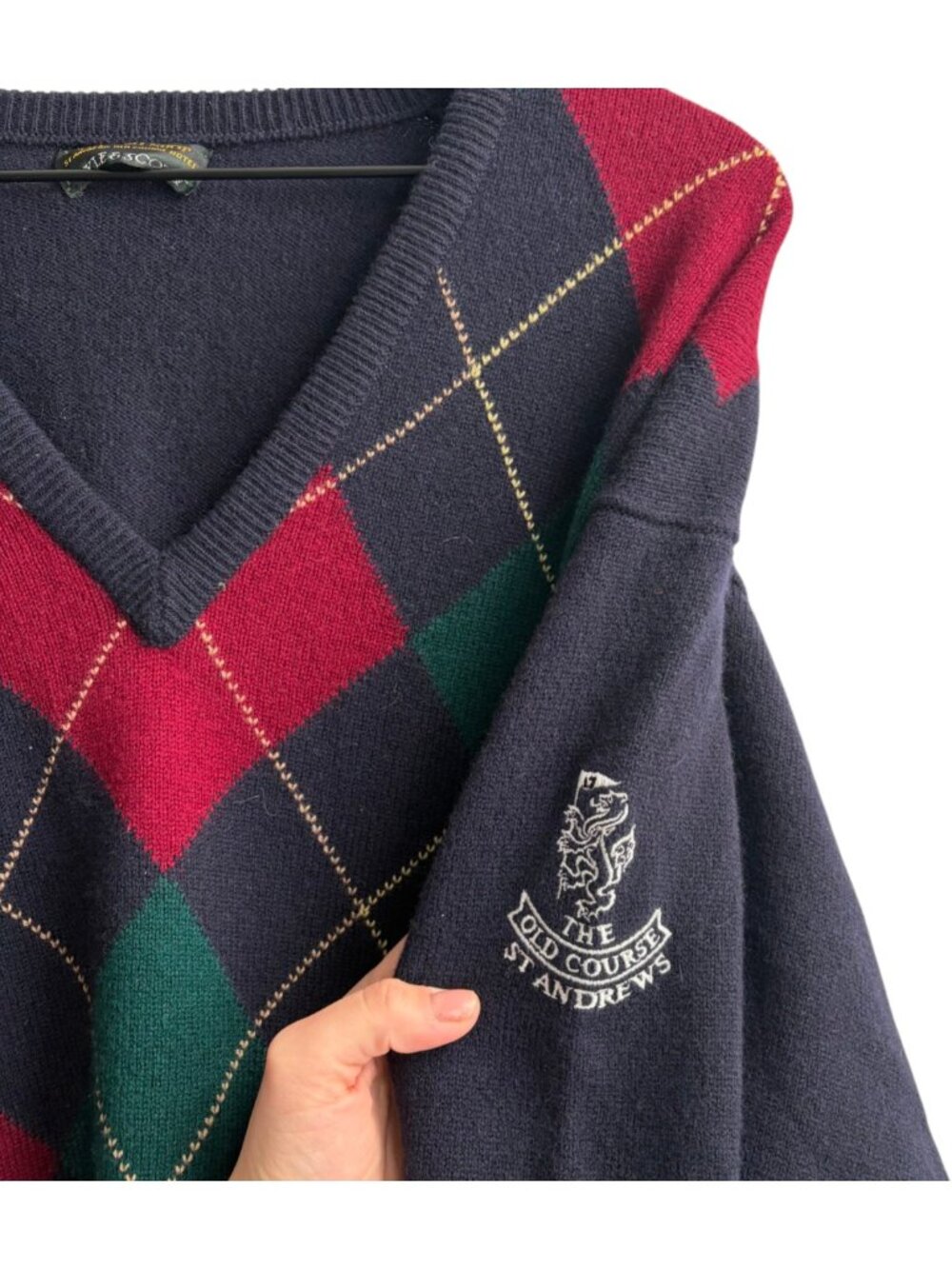 VTG St Andrews Old Course Sweater Mens XL Argyle Wool Made in Scotland - Picture 6 of 6